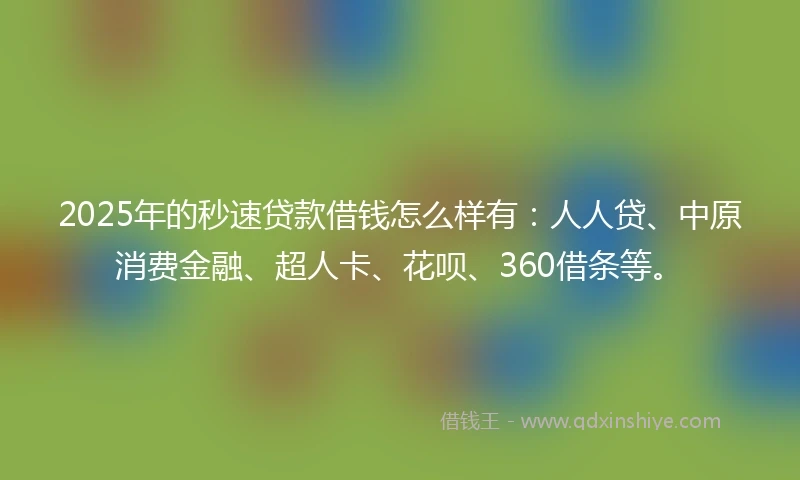 2025年的秒速贷款借钱怎么样有：人人贷、中原消费金融、超人卡、花呗、360借条等。