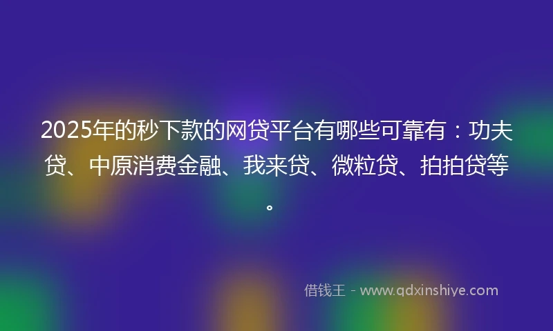 2025年的秒下款的网贷平台有哪些可靠有：功夫贷、中原消费金融、我来贷、微粒贷、拍拍贷等。