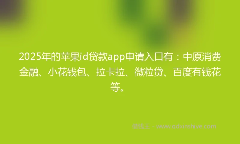 2025年的苹果id贷款app申请入口有：中原消费金融、小花钱包、拉卡拉、微粒贷、百度有钱花等。