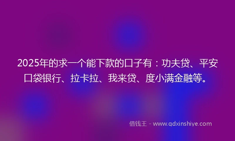 2025年的求一个能下款的口子有：功夫贷、平安口袋银行、拉卡拉、我来贷、度小满金融等。