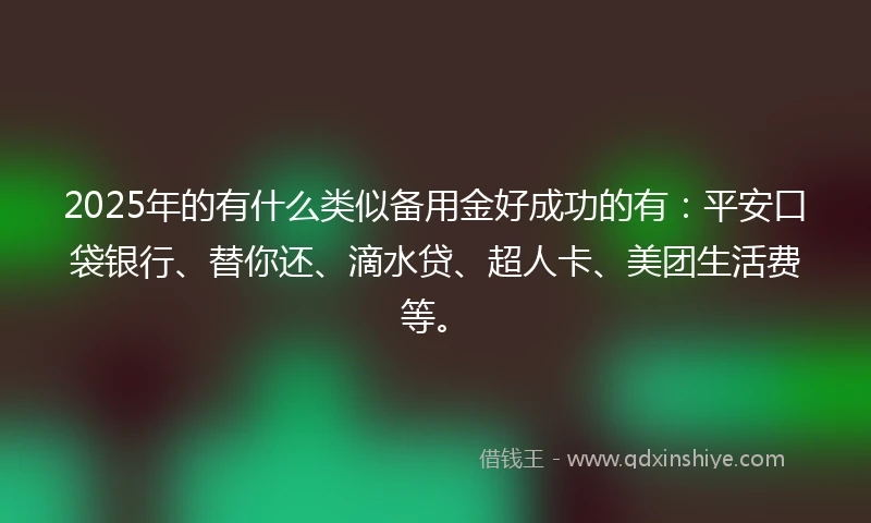 2025年的有什么类似备用金好成功的有：平安口袋银行、替你还、滴水贷、超人卡、美团生活费等。