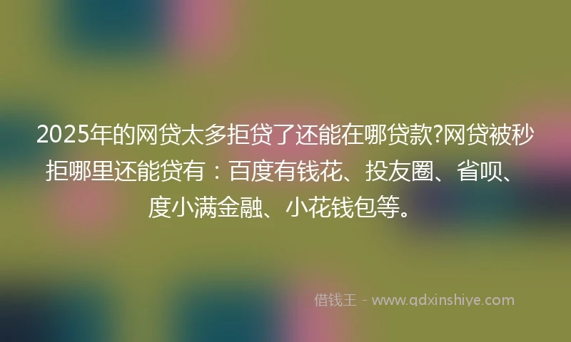 2025年的网贷太多拒贷了还能在哪贷款?网贷被秒拒哪里还能贷有：百度有钱花、投友圈、省呗、度小满金融、小花钱包等。