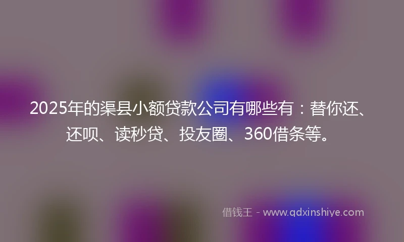 2025年的渠县小额贷款公司有哪些有：替你还、还呗、读秒贷、投友圈、360借条等。
