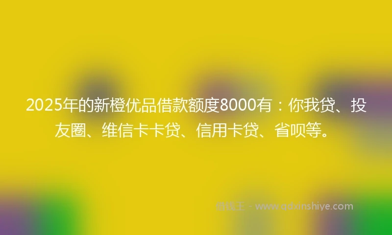 2025年的新橙优品借款额度8000有：你我贷、投友圈、维信卡卡贷、信用卡贷、省呗等。