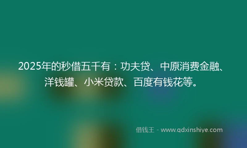 2025年的秒借五千有：功夫贷、中原消费金融、洋钱罐、小米贷款、百度有钱花等。