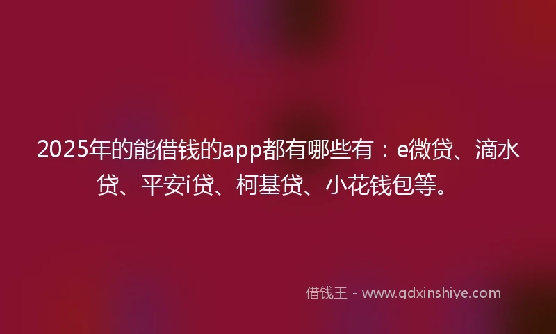 2025年的能借钱的app都有哪些有：e微贷、滴水贷、平安i贷、柯基贷、小花钱包等。
