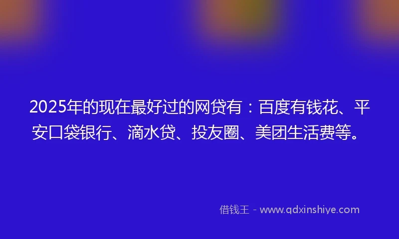 2025年的现在最好过的网贷有：百度有钱花、平安口袋银行、滴水贷、投友圈、美团生活费等。