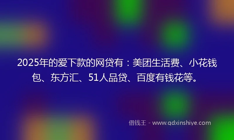 2025年的爱下款的网贷有：美团生活费、小花钱包、东方汇、51人品贷、百度有钱花等。