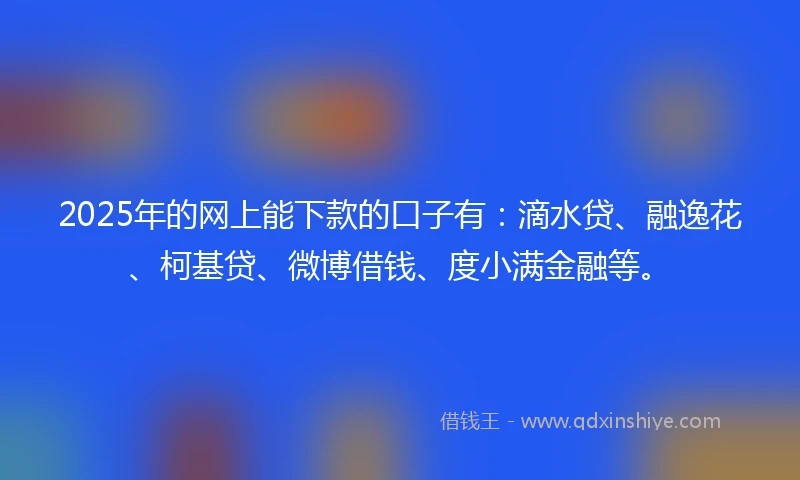 2025年的网上能下款的口子有：滴水贷、融逸花、柯基贷、微博借钱、度小满金融等。