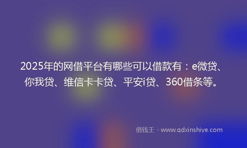 2025年的网借平台有哪些可以借款有：e微贷、你我贷、维信卡卡贷、平安i贷、360借条等。