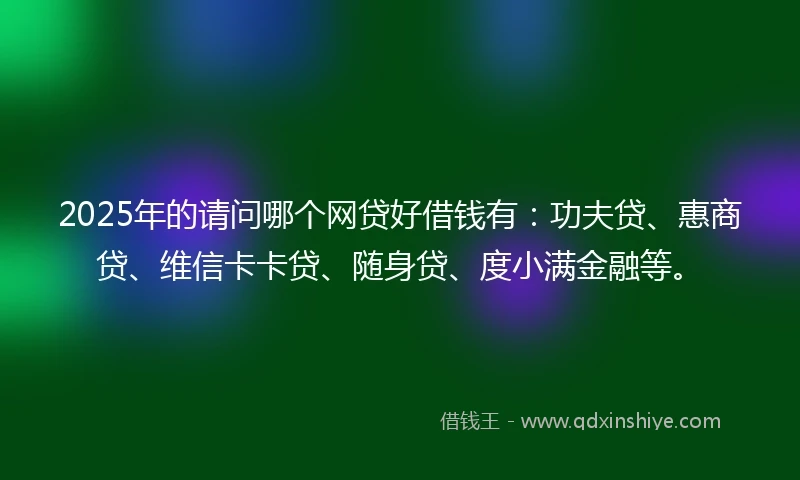 2025年的请问哪个网贷好借钱有：功夫贷、惠商贷、维信卡卡贷、随身贷、度小满金融等。
