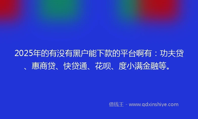 2025年的有没有黑户能下款的平台啊有：功夫贷、惠商贷、快贷通、花呗、度小满金融等。