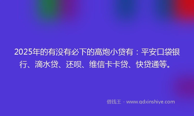 2025年的有没有必下的高炮小贷有：平安口袋银行、滴水贷、还呗、维信卡卡贷、快贷通等。