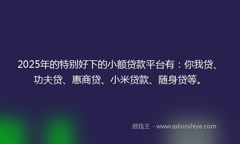 2025年的特别好下的小额贷款平台有：你我贷、功夫贷、惠商贷、小米贷款、随身贷等。