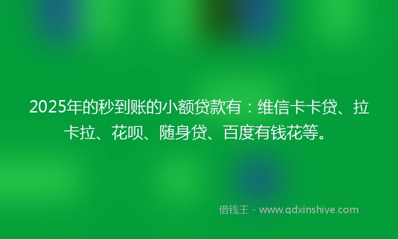 2025年的秒到账的小额贷款有：维信卡卡贷、拉卡拉、花呗、随身贷、百度有钱花等。