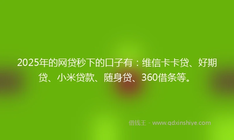 2025年的网贷秒下的口子有：维信卡卡贷、好期贷、小米贷款、随身贷、360借条等。