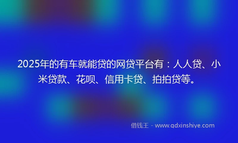 2025年的有车就能贷的网贷平台有：人人贷、小米贷款、花呗、信用卡贷、拍拍贷等。