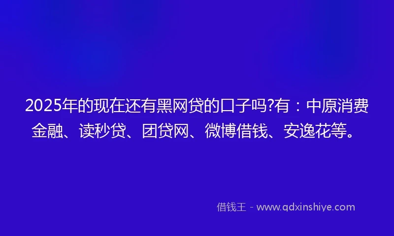 2025年的现在还有黑网贷的口子吗?有：中原消费金融、读秒贷、团贷网、微博借钱、安逸花等。