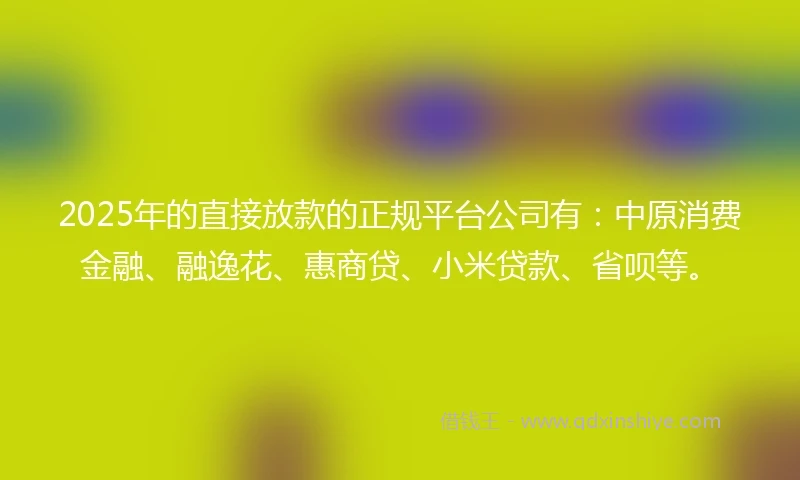 2025年的直接放款的正规平台公司有：中原消费金融、融逸花、惠商贷、小米贷款、省呗等。