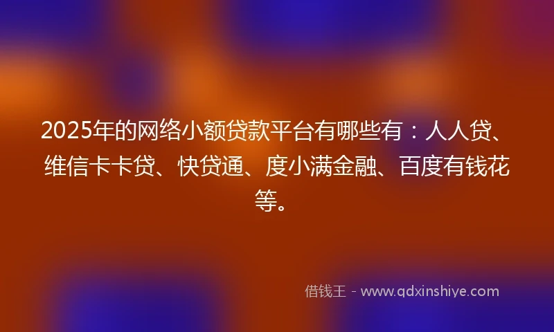 2025年的网络小额贷款平台有哪些有：人人贷、维信卡卡贷、快贷通、度小满金融、百度有钱花等。