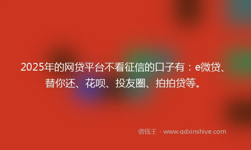2025年的网贷平台不看征信的口子有：e微贷、替你还、花呗、投友圈、拍拍贷等。
