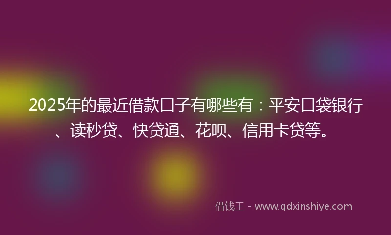 2025年的最近借款口子有哪些有：平安口袋银行、读秒贷、快贷通、花呗、信用卡贷等。