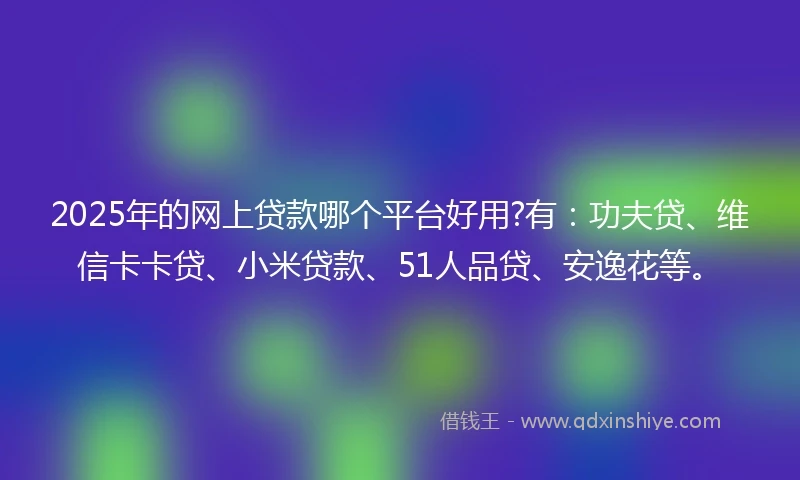 2025年的网上贷款哪个平台好用?有：功夫贷、维信卡卡贷、小米贷款、51人品贷、安逸花等。