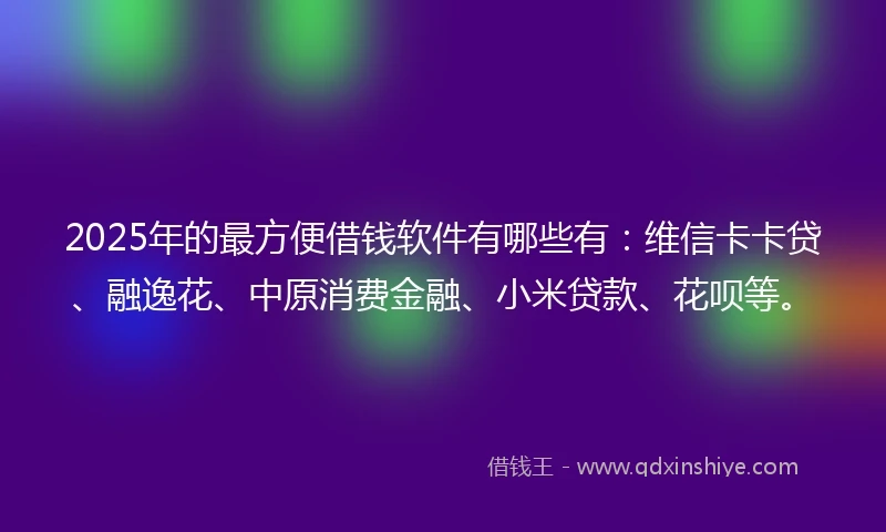 2025年的最方便借钱软件有哪些有：维信卡卡贷、融逸花、中原消费金融、小米贷款、花呗等。