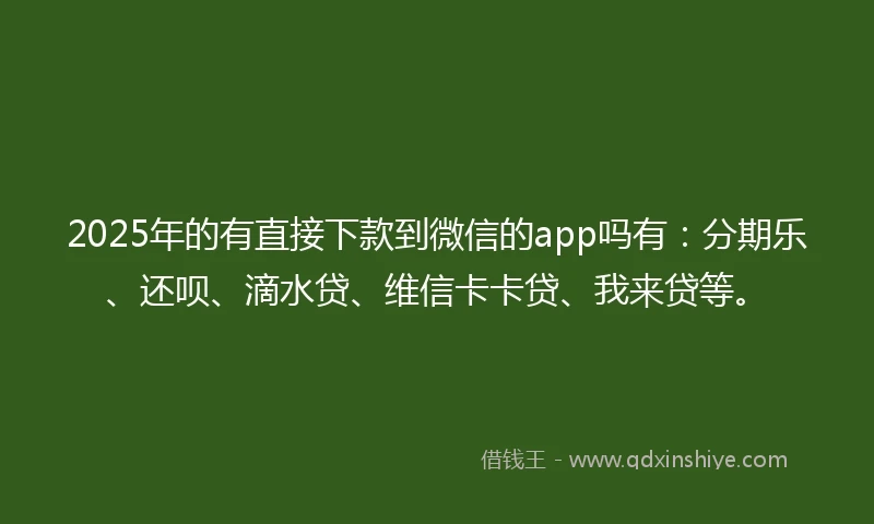 2025年的有直接下款到微信的app吗有：分期乐、还呗、滴水贷、维信卡卡贷、我来贷等。