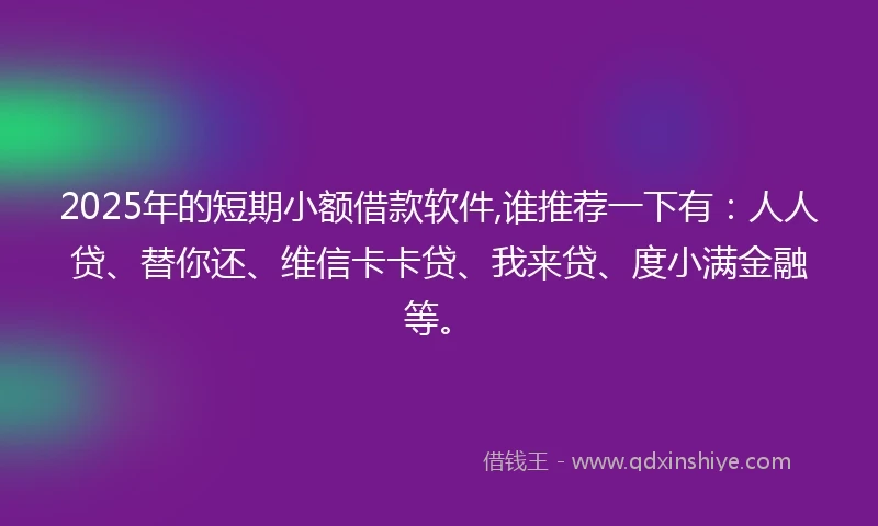 2025年的短期小额借款软件,谁推荐一下有：人人贷、替你还、维信卡卡贷、我来贷、度小满金融等。