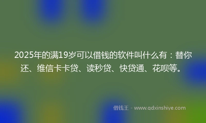 2025年的满19岁可以借钱的软件叫什么有：替你还、维信卡卡贷、读秒贷、快贷通、花呗等。