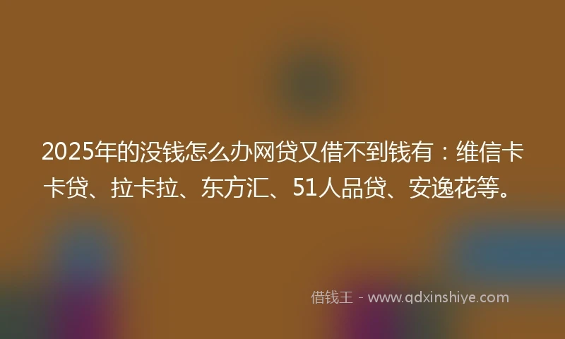 2025年的没钱怎么办网贷又借不到钱有：维信卡卡贷、拉卡拉、东方汇、51人品贷、安逸花等。