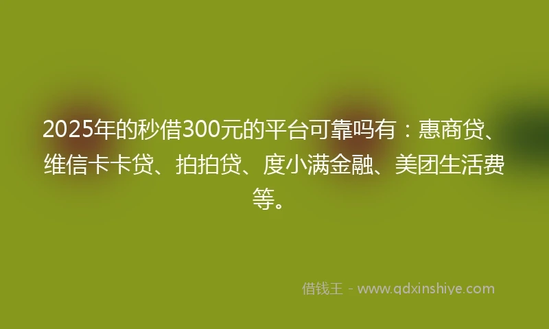 2025年的秒借300元的平台可靠吗有：惠商贷、维信卡卡贷、拍拍贷、度小满金融、美团生活费等。