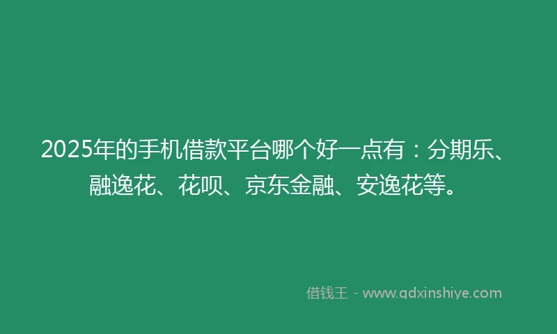 2025年的手机借款平台哪个好一点有：分期乐、融逸花、花呗、京东金融、安逸花等。