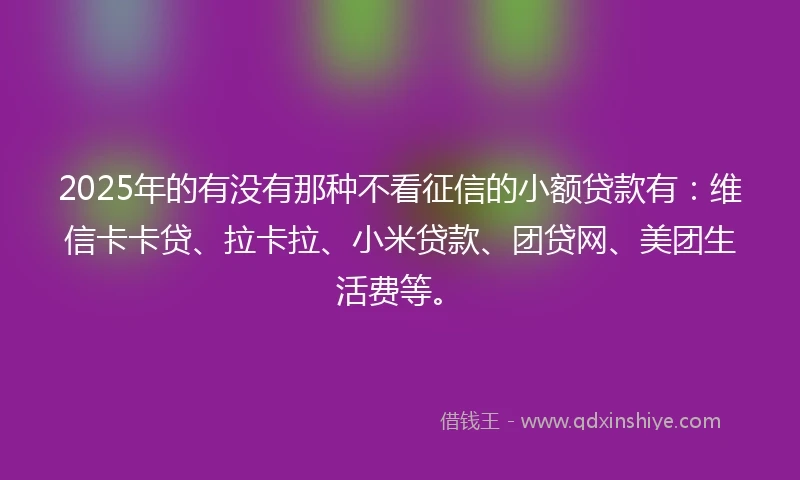 2025年的有没有那种不看征信的小额贷款有：维信卡卡贷、拉卡拉、小米贷款、团贷网、美团生活费等。