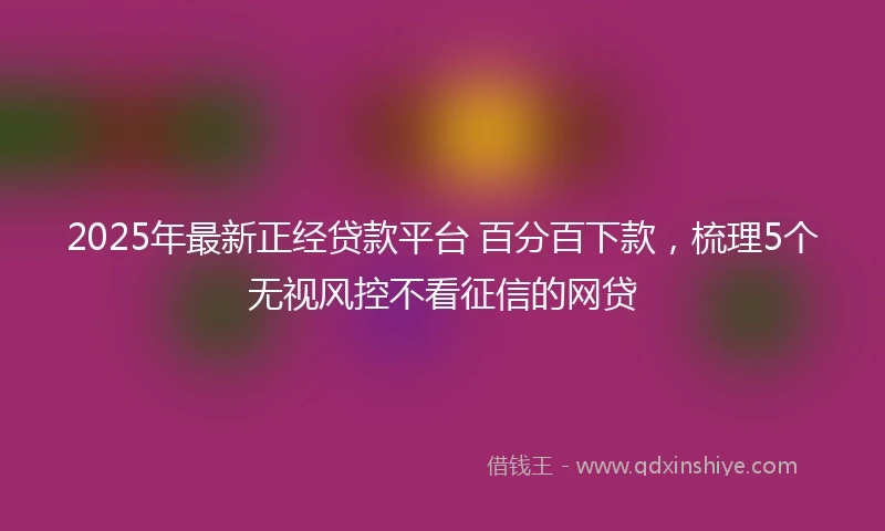 2025年最新正经贷款平台 百分百下款，梳理5个无视风控不看征信的网贷