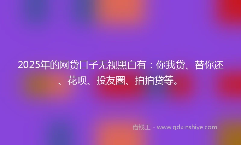 2025年的网贷口子无视黑白有：你我贷、替你还、花呗、投友圈、拍拍贷等。