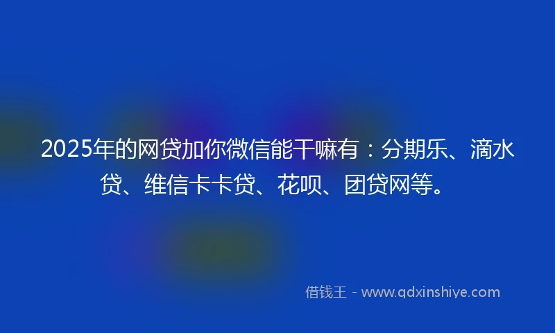 2025年的网贷加你微信能干嘛有：分期乐、滴水贷、维信卡卡贷、花呗、团贷网等。