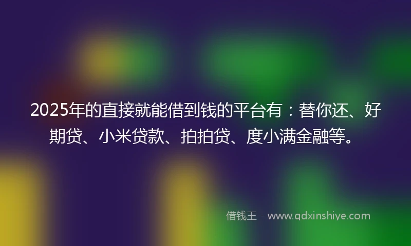 2025年的直接就能借到钱的平台有：替你还、好期贷、小米贷款、拍拍贷、度小满金融等。