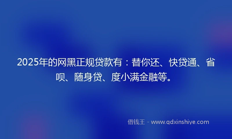 2025年的网黑正规贷款有：替你还、快贷通、省呗、随身贷、度小满金融等。