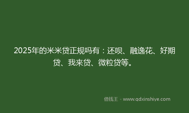 2025年的米米贷正规吗有：还呗、融逸花、好期贷、我来贷、微粒贷等。