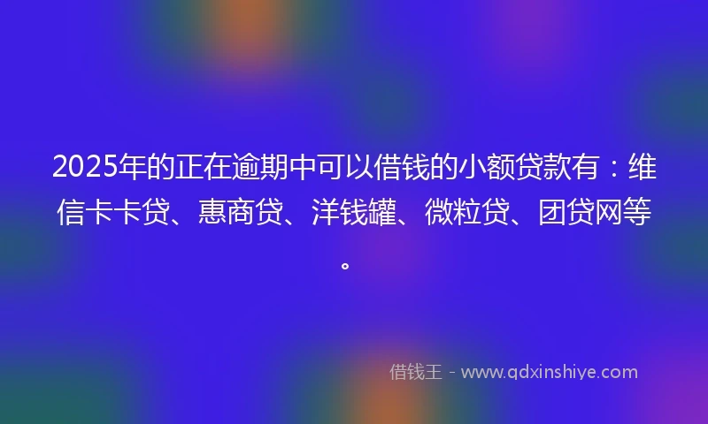 2025年的正在逾期中可以借钱的小额贷款有：维信卡卡贷、惠商贷、洋钱罐、微粒贷、团贷网等。