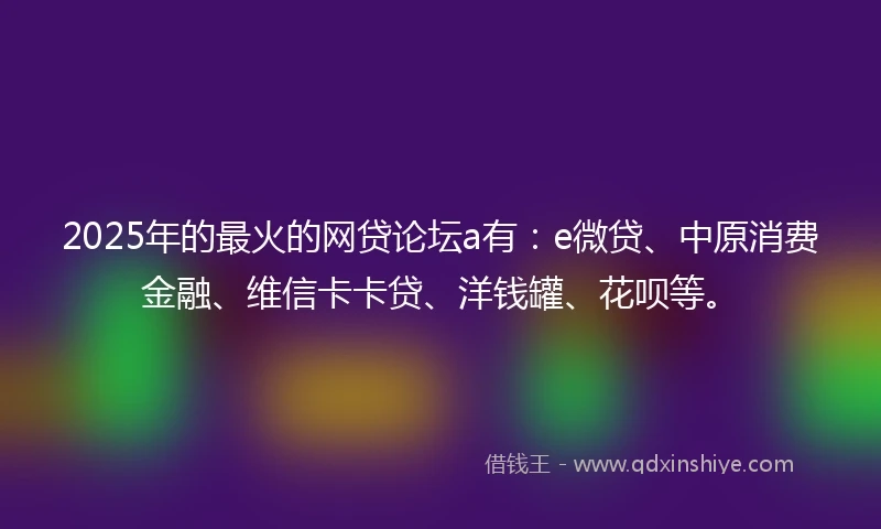 2025年的最火的网贷论坛a有：e微贷、中原消费金融、维信卡卡贷、洋钱罐、花呗等。