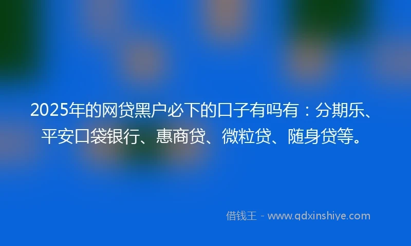 2025年的网贷黑户必下的口子有吗有：分期乐、平安口袋银行、惠商贷、微粒贷、随身贷等。