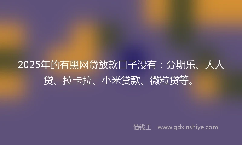 2025年的有黑网贷放款口子没有：分期乐、人人贷、拉卡拉、小米贷款、微粒贷等。