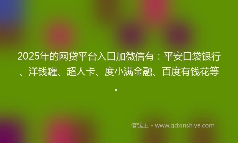 2025年的网贷平台入口加微信有：平安口袋银行、洋钱罐、超人卡、度小满金融、百度有钱花等。