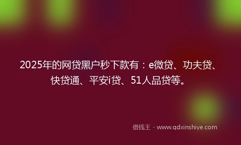 2025年的网贷黑户秒下款有：e微贷、功夫贷、快贷通、平安i贷、51人品贷等。