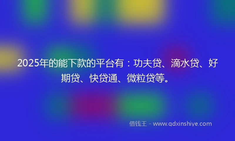 2025年的能下款的平台有：功夫贷、滴水贷、好期贷、快贷通、微粒贷等。