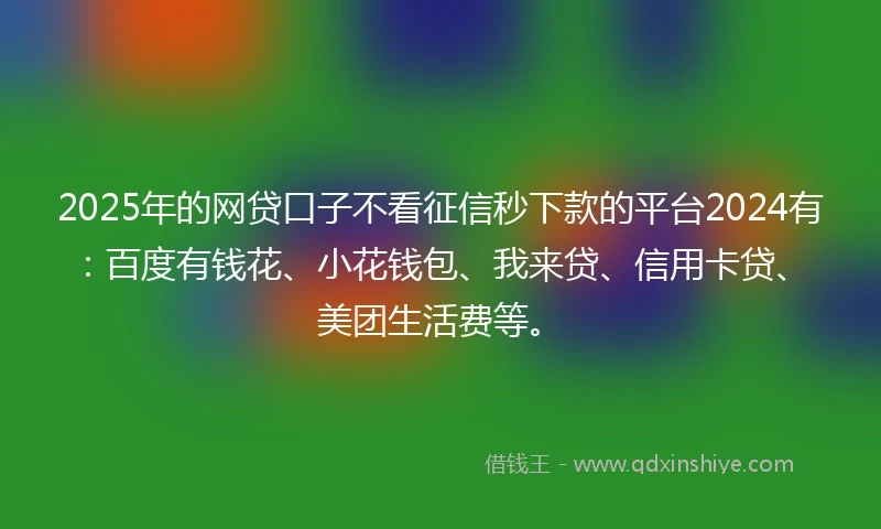 2025年的网贷口子不看征信秒下款的平台2024有：百度有钱花、小花钱包、我来贷、信用卡贷、美团生活费等。