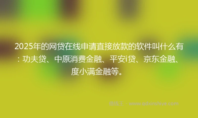 2025年的网贷在线申请直接放款的软件叫什么有：功夫贷、中原消费金融、平安i贷、京东金融、度小满金融等。